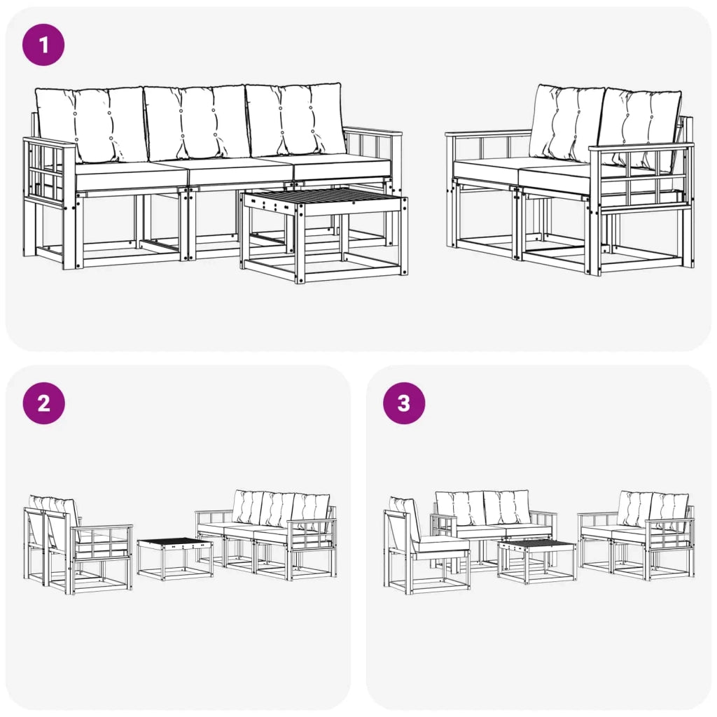 Set di divani da esterno 6 pz Bianco e Nero 3389218