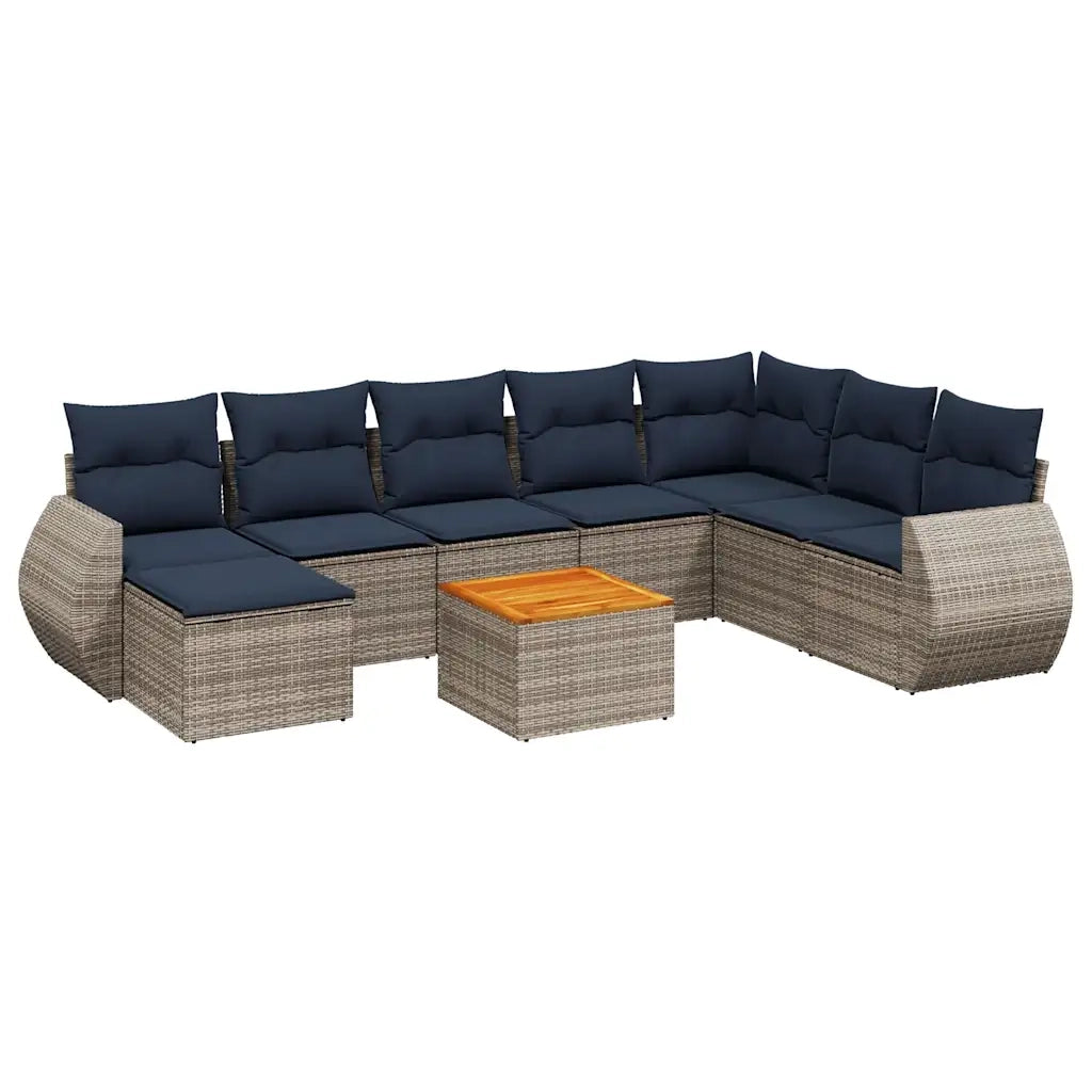 Set Divani da Giardino 9 pz con Cuscini Grigio in Polyrattan 3225144