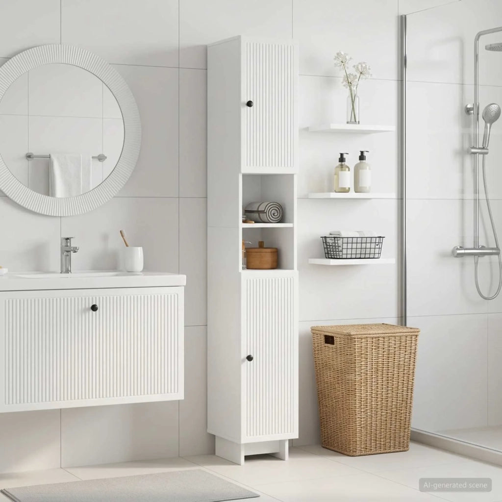 Armadio da Bagno con Ripiano Aperto EDE Bianco Lucido 895939