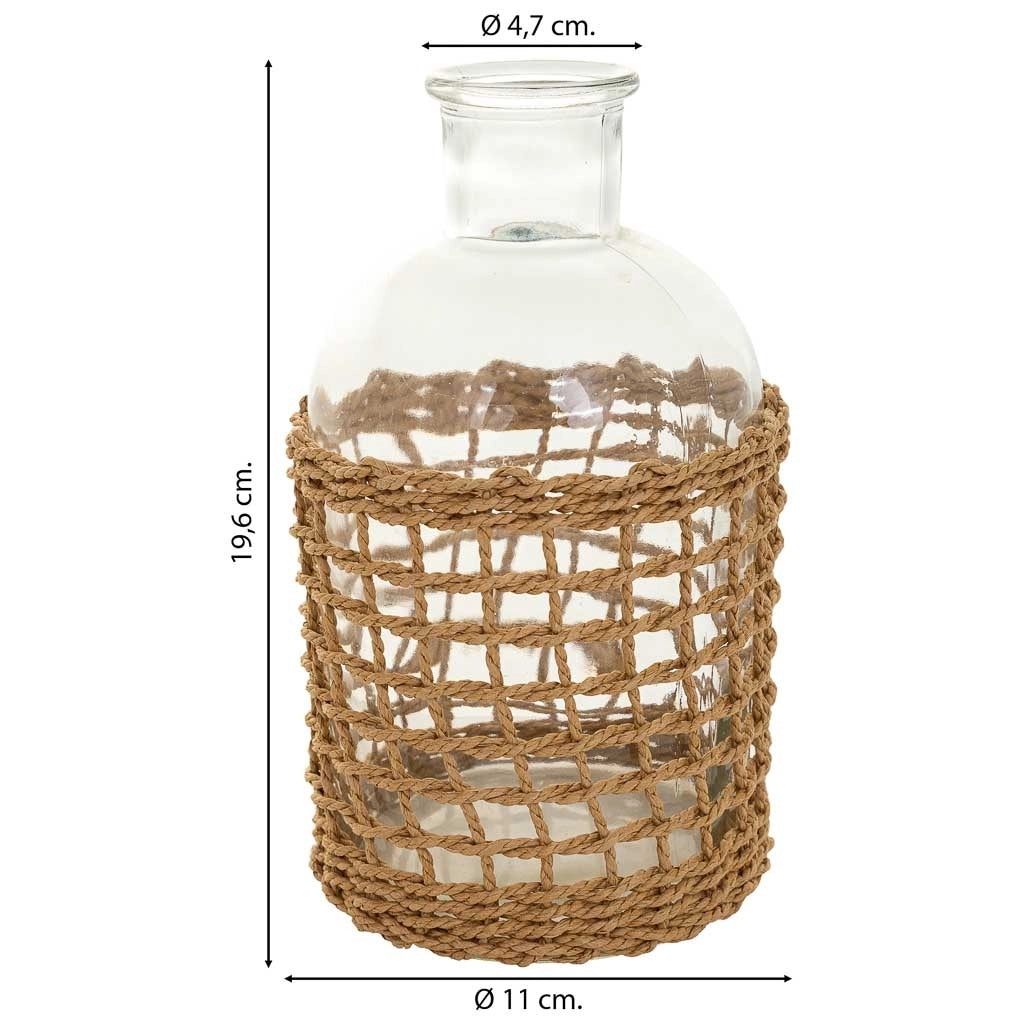 Vaso in vetro e corda in carta marrone d11x19,5h