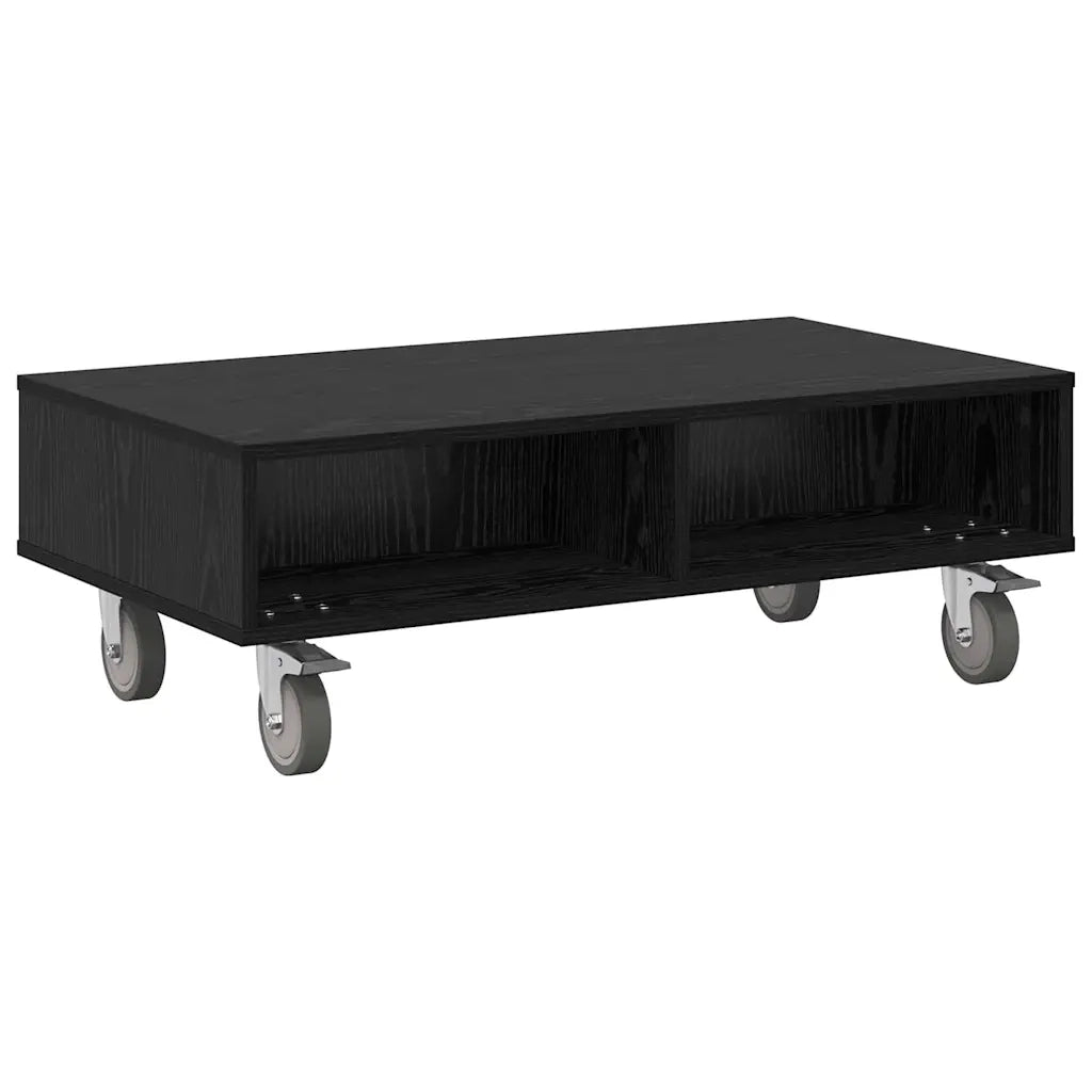 Tavolino | Tavolo laterale con Ruote Rovere Nero 90 x 50 x 30 cm
