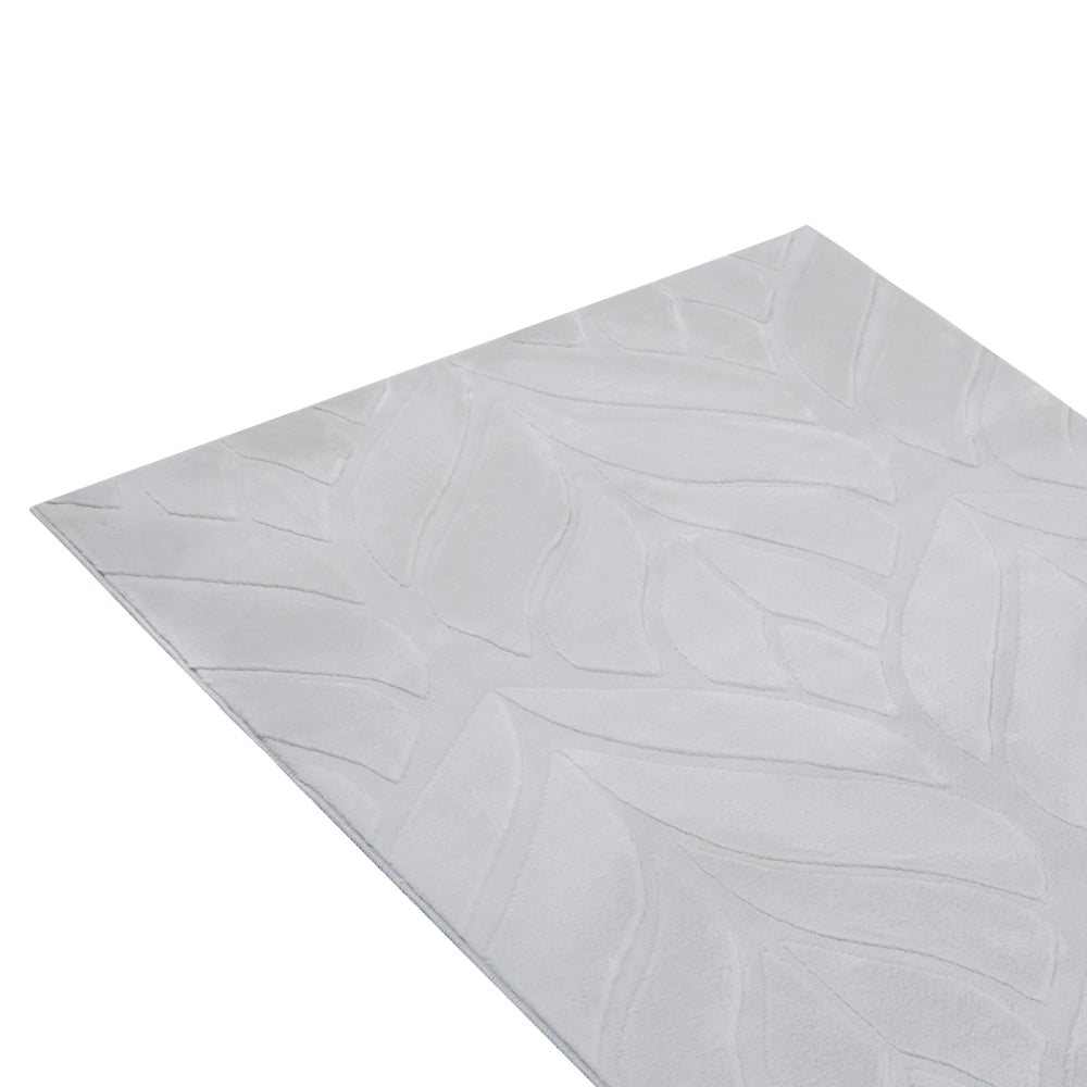Tappeto da corridoio in pelliccia sintetica di coniglio grigio chiaro in poliestere, 80 x 300 cm, rotondo, morbido, a pelo lungo, motivo a foglie