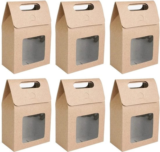 25 sacchetti di carta marrone, sacchetti di carta con maniglia, sacchetti di carta con finestra, sacchetti di carta per regali, sacchetti di carta per confezionare dolci, biscotti e snack (marrone)