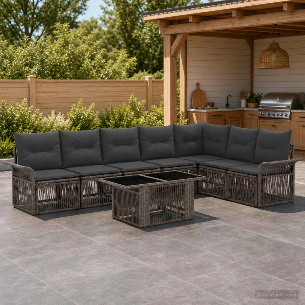 Set Divano da Giardino 8 pz Grigio e Grigio Scuro polyrattan 3436643