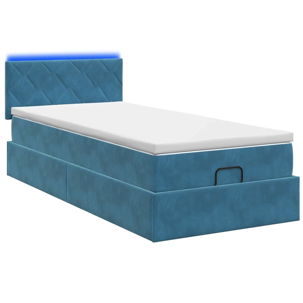 Letto Ottomano con Materasso e LED Blu scuro 100 x 200 cm 3457195