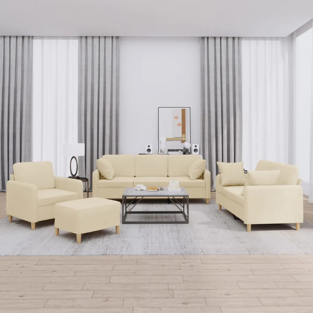 Set Divani 4 pz con Cuscini Crema in Tessuto 3202080