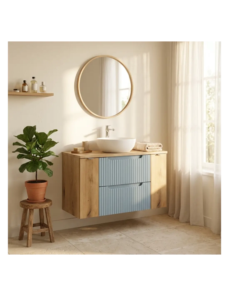 Piano per lavabo NATOURA 100,8 cm in MDF effetto rovere chiaro con bordo naturale – Ripiano per lavabo da appoggio