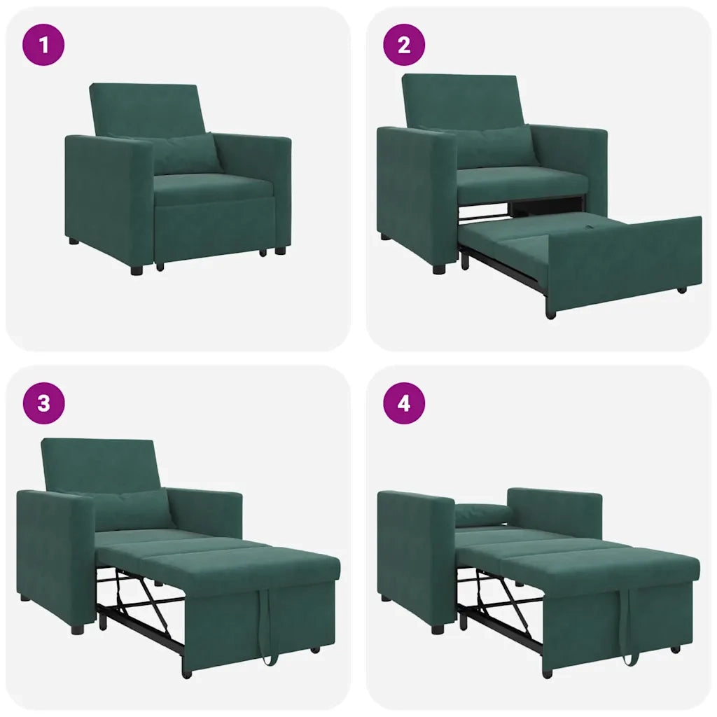 Divano letto estraibile singolo con ruote Verde scuro Velluto 42002699