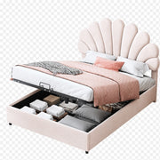 Letti contenitori 140x200 cm; contenitore idraulico; velluto; beige (Senza materasso)