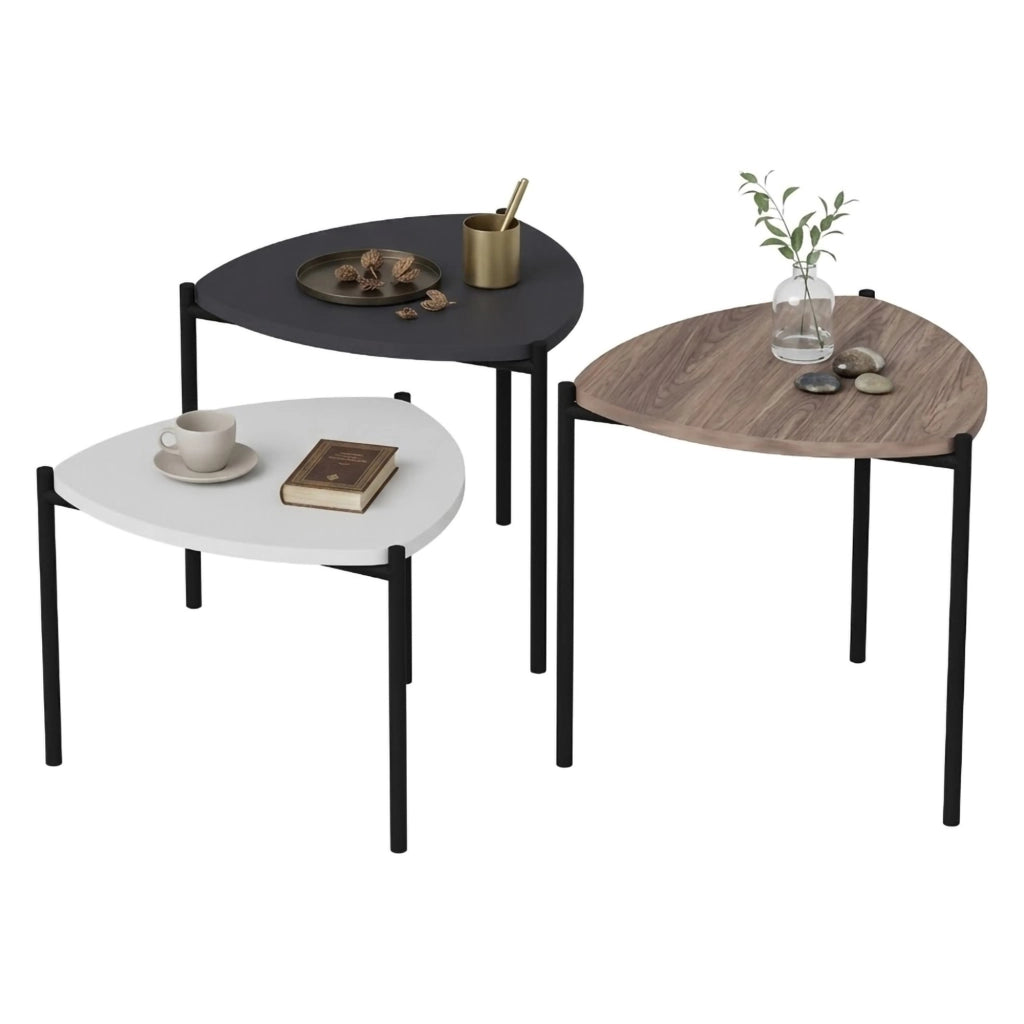 Carro, Tavolino da Salotto set 3 Pezzi, 45x45x45h cm Nero