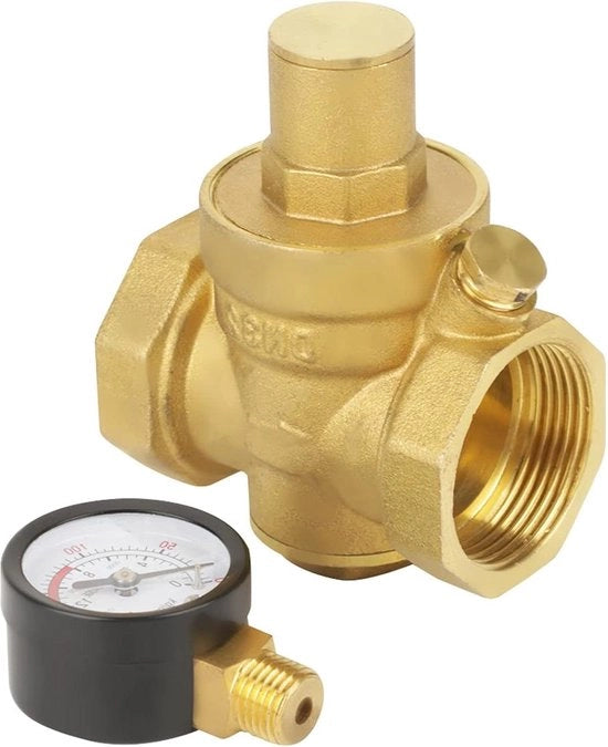 Valvola di pressione idraulica DN32 regolabile con manometro - regolatore di pressione in ottone per pressione idraulica 0,005-0,08 MPa (725-116 psi).