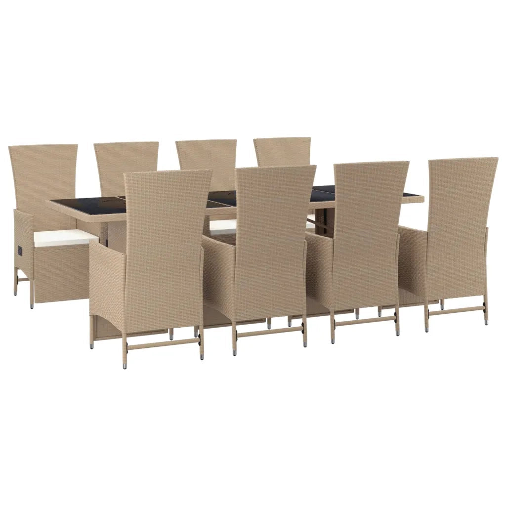 Set da Pranzo da Giardino 9 pz con Cuscini Beige in Polyrattan