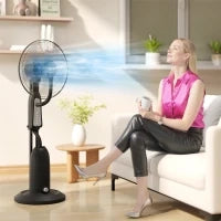 Ventilatore Nebulizzatore a 3 Velocità, Oscillazione 75° e Nebulizzazione Regolabile, Nero