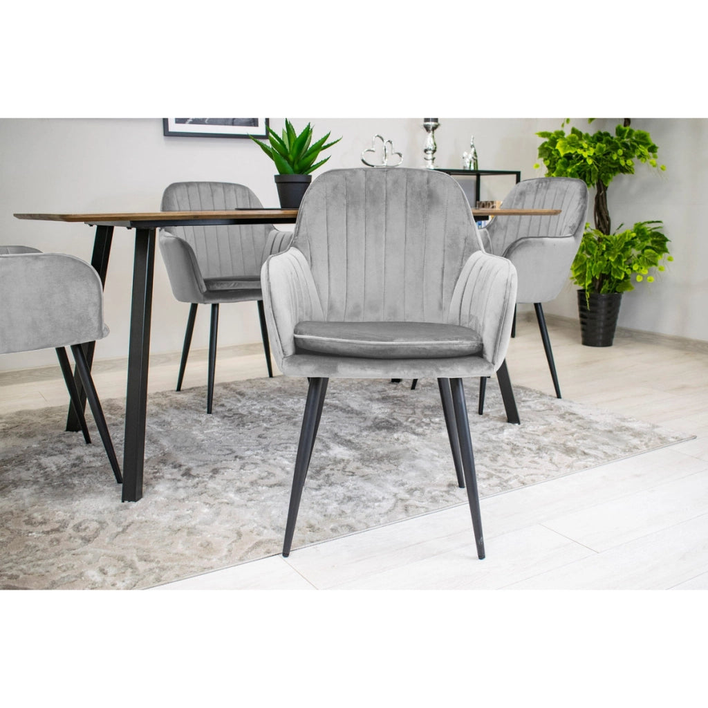 Poltroncina Lugo in Velluto Grigio Argento con Gambe Nere