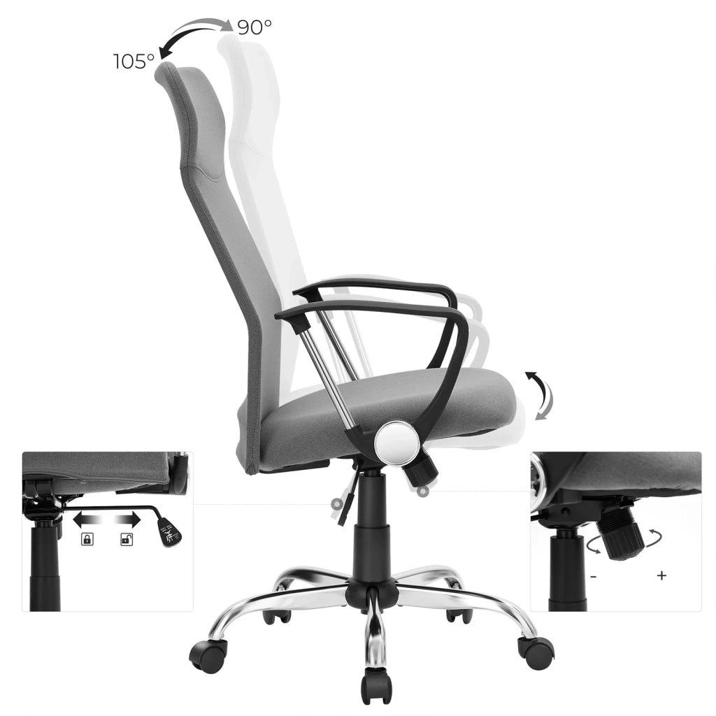 Sedia da ufficio sedia ergonomica seduta girevole imbottita rivestimento in tessuto altezza regolabile meccanismo di inclinazione capacità di carico 120 kg grigio 12_0005876