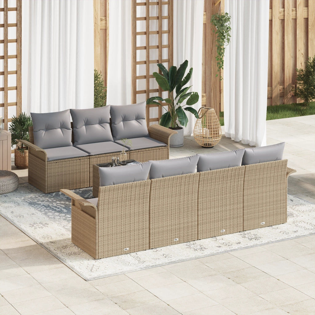 Set Divano da Giardino 8 Pezzi con Cuscini Beige Polyrattan