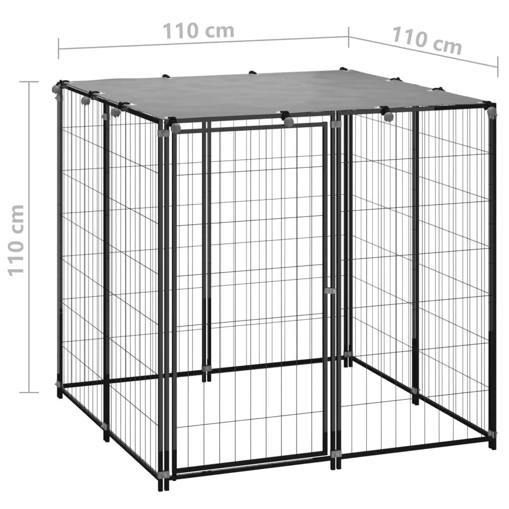 Gabbia per cani da esterno per parco animali 110 x 110 x 110 cm in acciaio nero 02_0000490