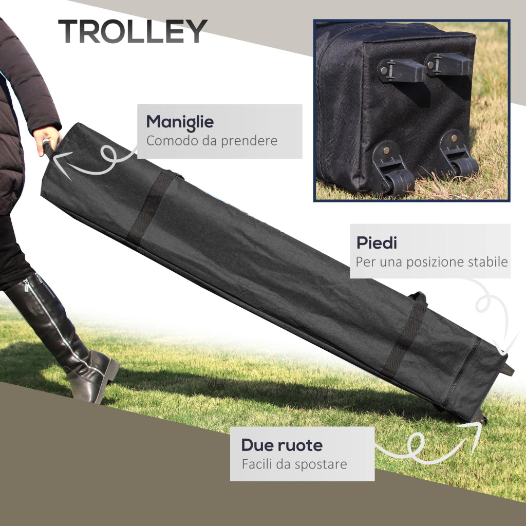Gazebo Pieghevole 4x4 m ad Altezza Regolabile con Zanzariera e Borsa in Metallo e Tessuto Oxford Crema