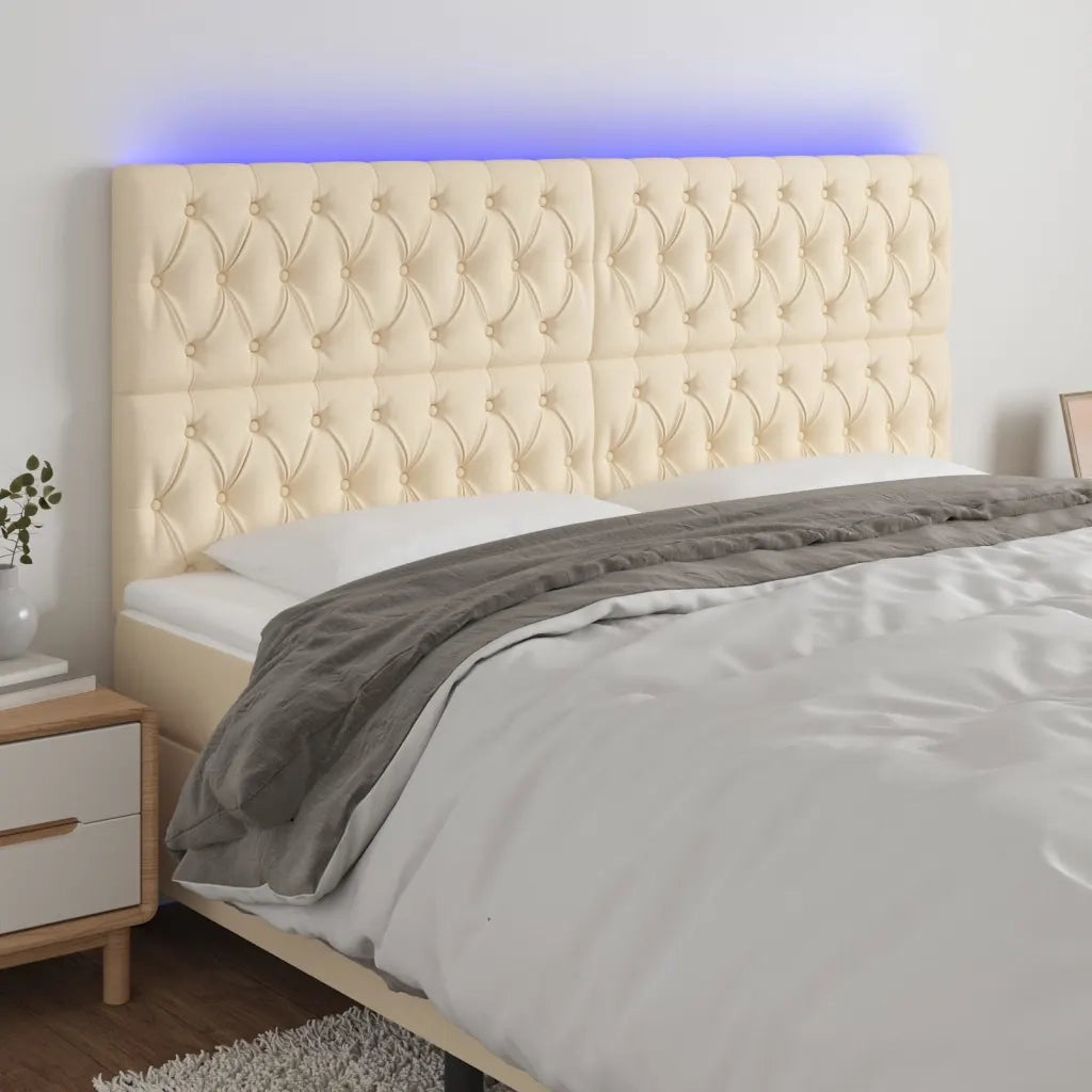 Testiera | Testata a LED Crema 200x7x118/128 cm in Tessuto