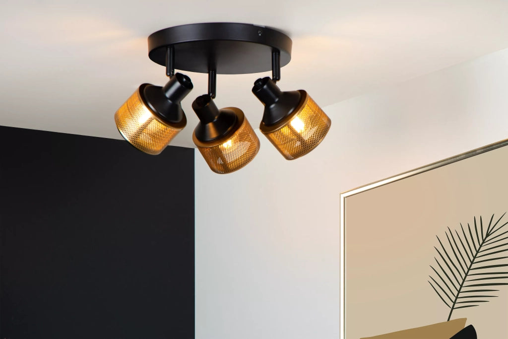 Plafoniera Lucide RAFA 3 faretti nero oro E14 35cm 40W