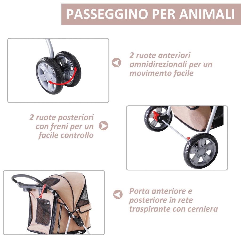 Passeggino per Cani Pieghevole Caffè 75x45x97 cm