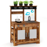Cucina giocattolo in legno per bambini 68 x 35 x 97 cm con lavello estraibile e vasi da fiori in stile esterno in legno di abete marrone 20_0011599
