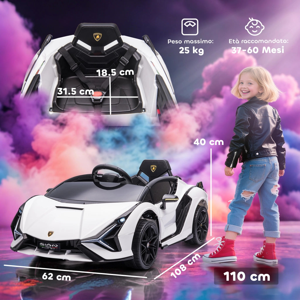 Auto elettrica per bambini 3-5 anni Lamborghini 12V ¨C zephmum ¨C Bianco
