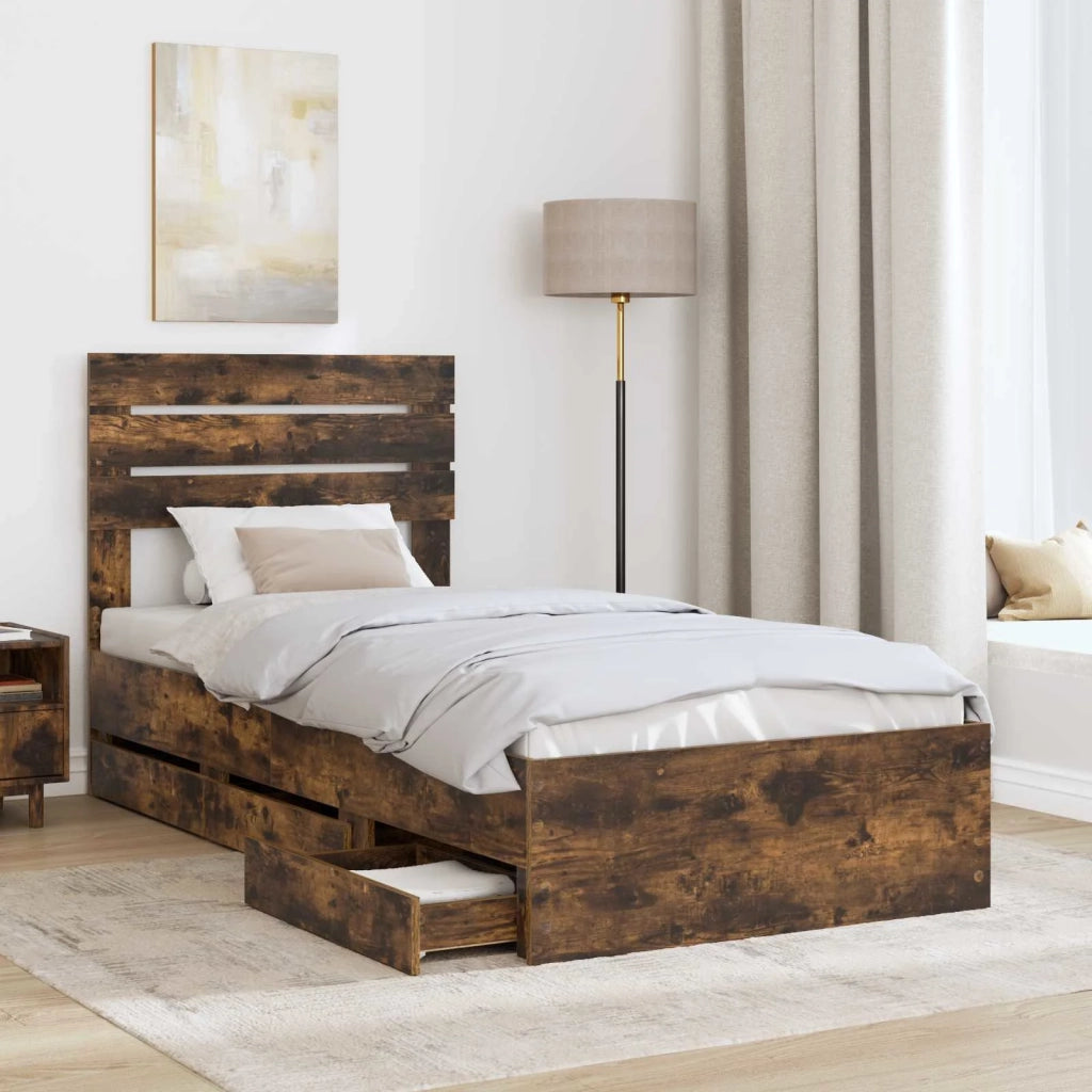 Struttura del letto con cassetto Rovere fumé 100 x 200 cm 3411527
