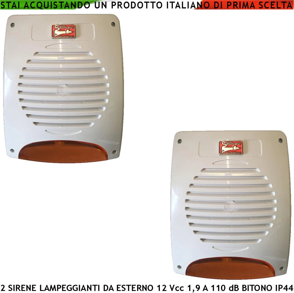 Sirena Lampeggiante a Led Antifurto da Esterno 2 Pezzi Melodia Bitono Frequenza A/B 1724 ± 2475 Hz 110 dB Alimentazione 12 Vcc Assorbimento 1,9 Ah Batterie Escluse Comando Allarme In Caduta Led Stato