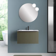 Mobile bagno sospeso 80 cm verde opaco cannettato con cassetto e lavabo Nara