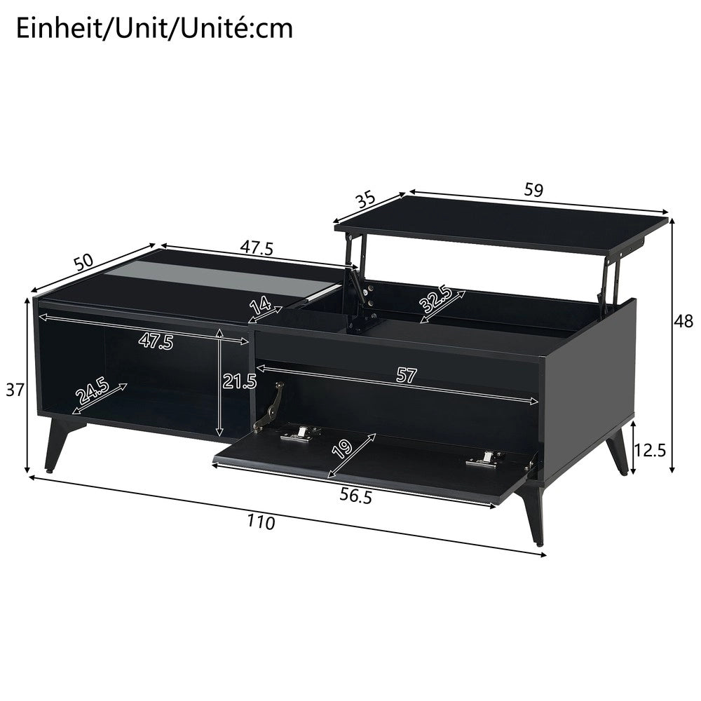 Tavolino da Caff¨¨ Multifunzionale ¨C MINIMAL ¨C Nero Lucido, Altezza Regolabile, 110x50x48 cm