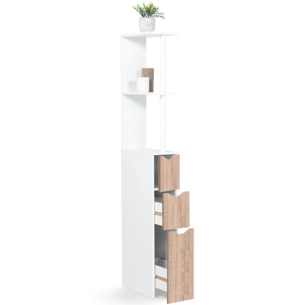 IDMarket - Scaffalatura per toilette in legno bianco con 3 ante in faggio WILLY