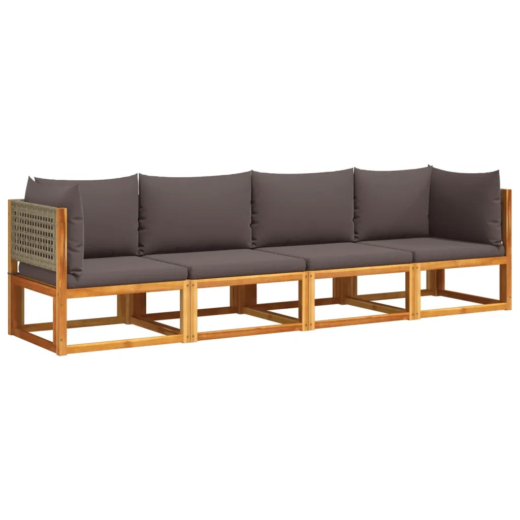 Set di divani da giardino 4 pezzi con cuscini in legno di acacia e rattan