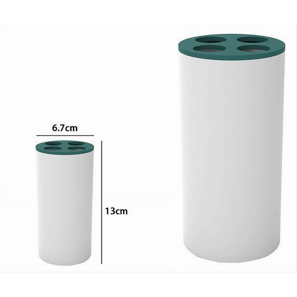 Trade Shop - Bicchiere Portaspazzolini 4 Fori Bianco Verde In Plastica Accessorio Bagno 69979 -