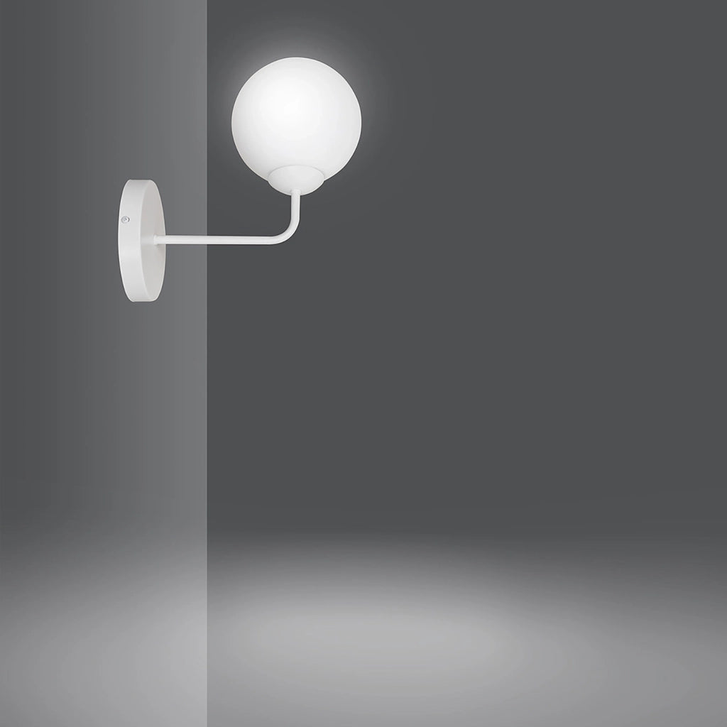 Applique Moderna 1 Luce Susanoo In Acciaio Bianco E Vetro A Sfera Bianco