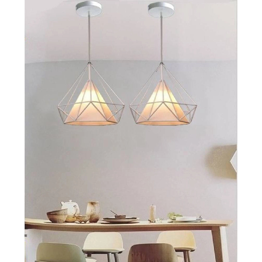 Trade Shop - Lampadario Diamante Da Soffitto Sospeso Pendente Moderno Plafoniera E27 B20 - Bianco