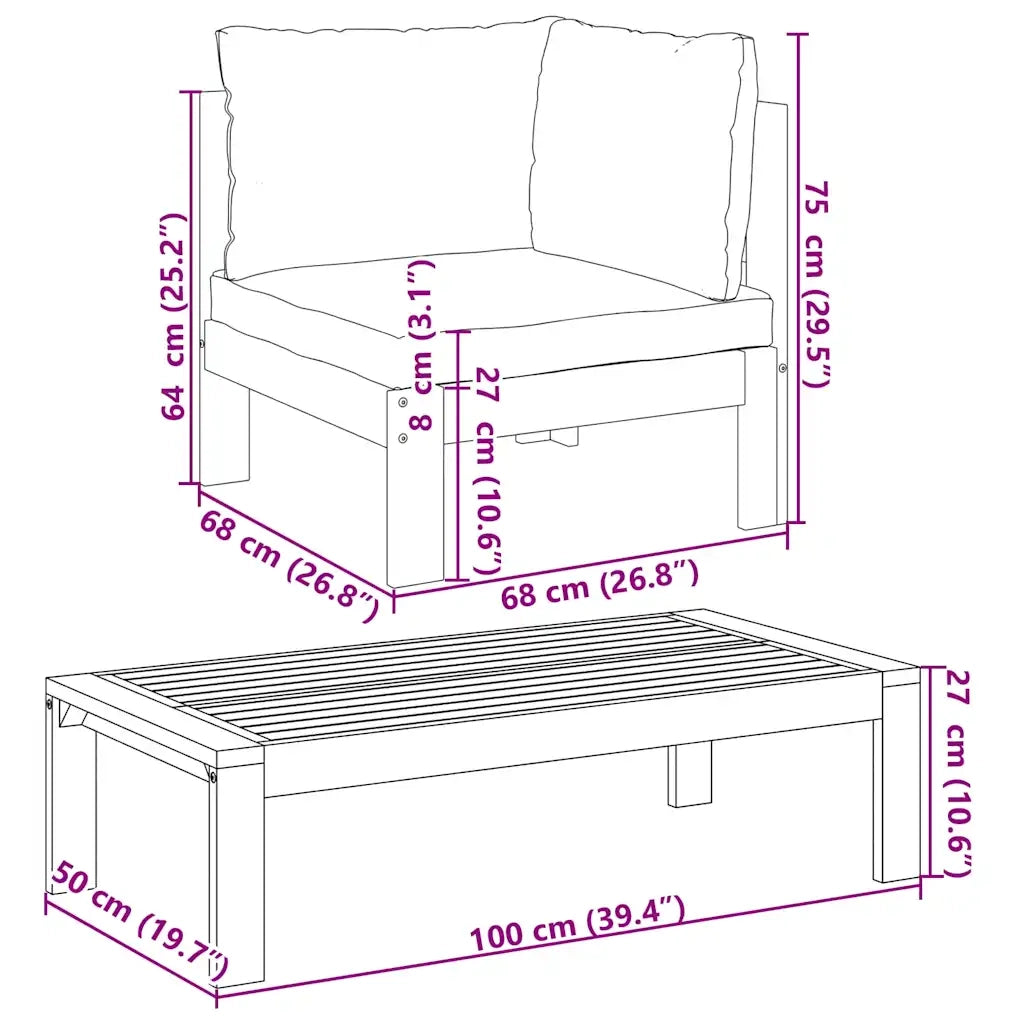 Salotto da Giardino-Set Divani da Giardino 2pz con Cuscini Legno Massello di Acacia 197148