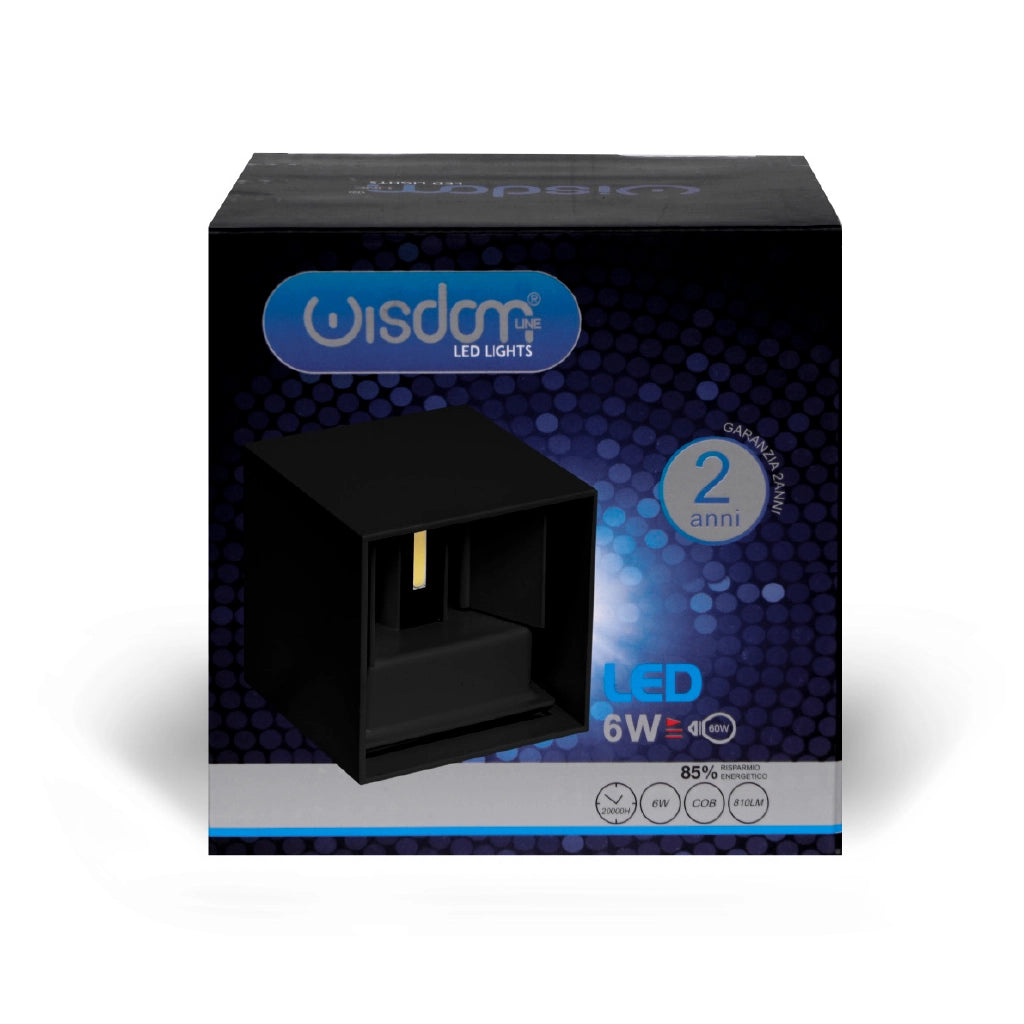 Applique led cubo 6w nero luce calda 3000K Lampada da parete per esterno IP65