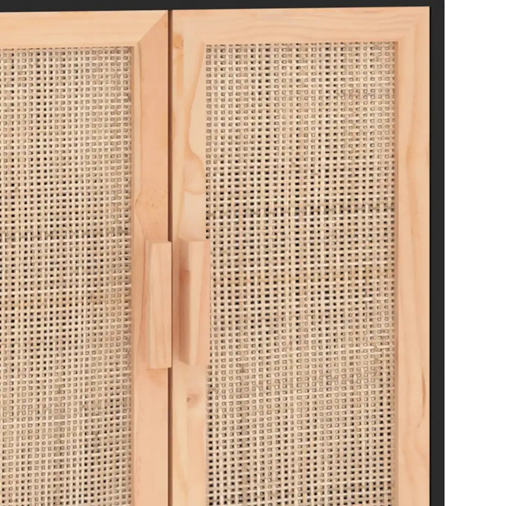 Credenza | Madia | Buffet da pranzo | Armadio da pranzo Nera 60x30x70 cm Legno Massello Pino e Rattan Naturale