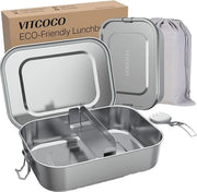 Lunch Box in Acciaio Inox - 1200 ml - Con Compartimento - Resistenze All'Uso - BPA-Vrij - Resistenze All'Acqua Calda - Dimensioni 19,5 x 14,5 x 6,5 cm