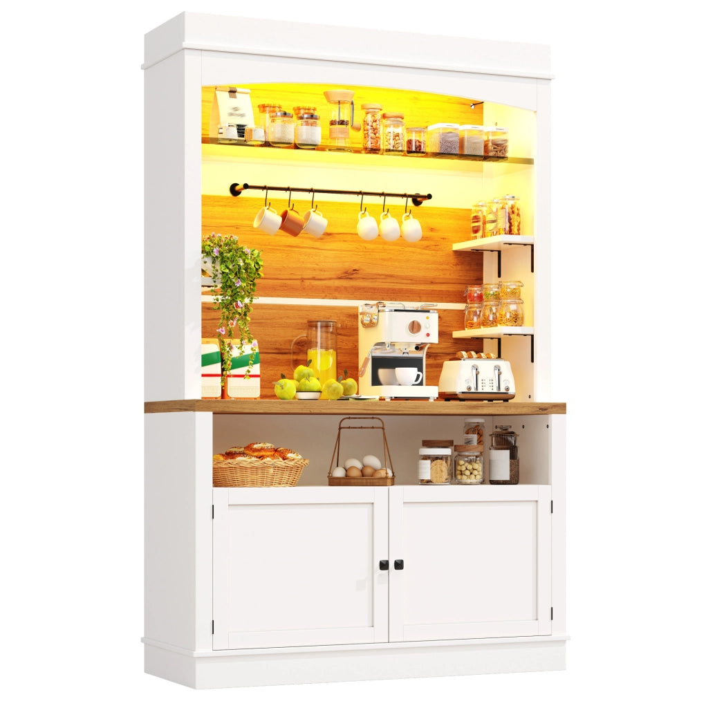 Credenza alta 107x34x184 cm con illuminazione RGB controllabile da app; MDF e metallo; bianco