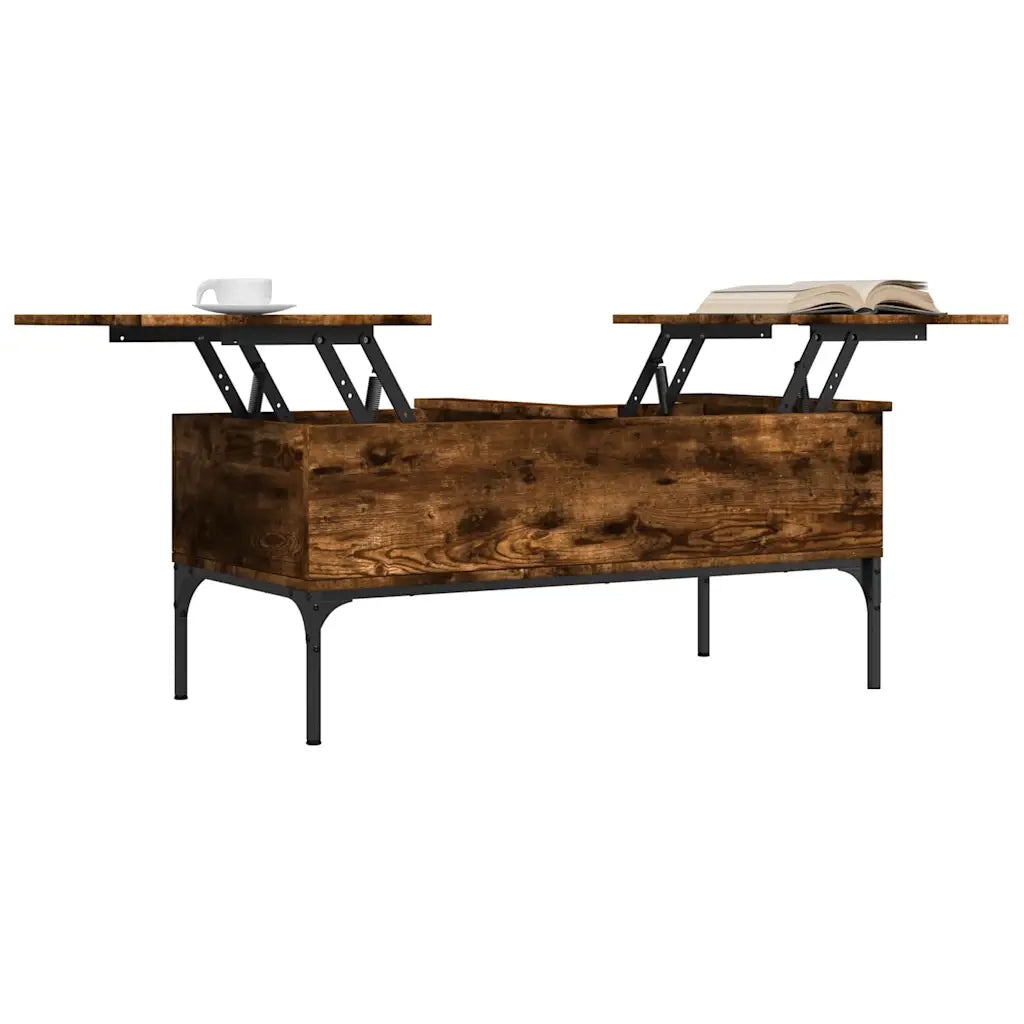 Tavolino Rovere Fumo 100x50x45cm in Legno Multistrato e Metallo 845413