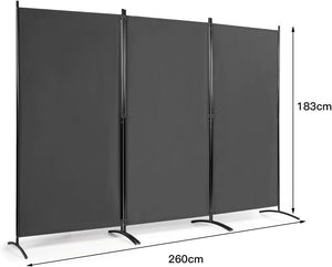 Paravento da Interno in Metallo, Separé Divisorio Interno Pieghevole con Piedini Stabili, Pannelli Divisori per Interni per Casa e Ufficio, 260 x 183cm, 3 Pannelli, Grigio
