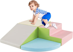 Set di Blocchi in Schiuma per Bambini 4 Pezzi, Set di Costruzioni Morbide in PU + EPE per Sviluppo dei Bambini, Gioco Attivo Interno per Arrampicarsi e Gattonare (Rosa)