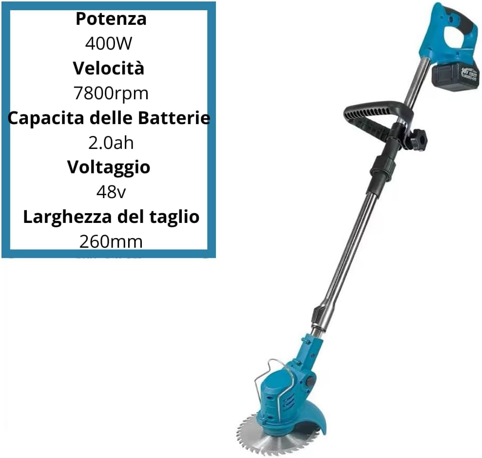 Decespugliatore a Batteria, Tagliabordi Elettrico 24 V con 2 Batterie e Lame Metalliche