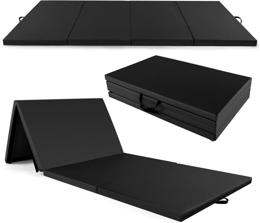 Tappetino per Ginnastica Pieghevole a 4 Pannelli con Maniglie, 300 x 117 x 5 CM, Tappetino in Ecopelle con Chiusure a Strappo per Ginnastica, Yoga, Stretching & Capriole