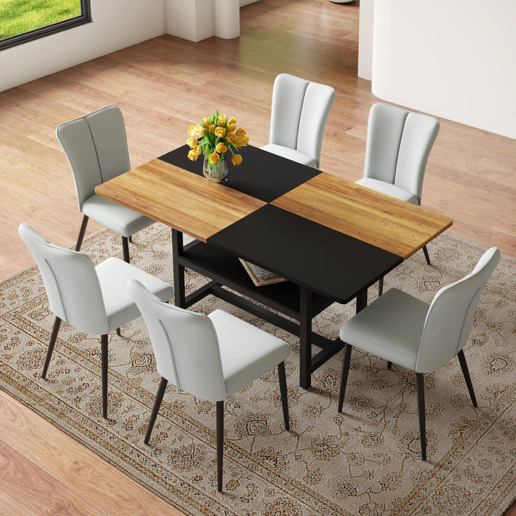 Set tavolo da pranzo e sedie con 1 tavolo rettangolare e 4 sedie; contenitore; in MDF e metallo nero; grigio chiaro