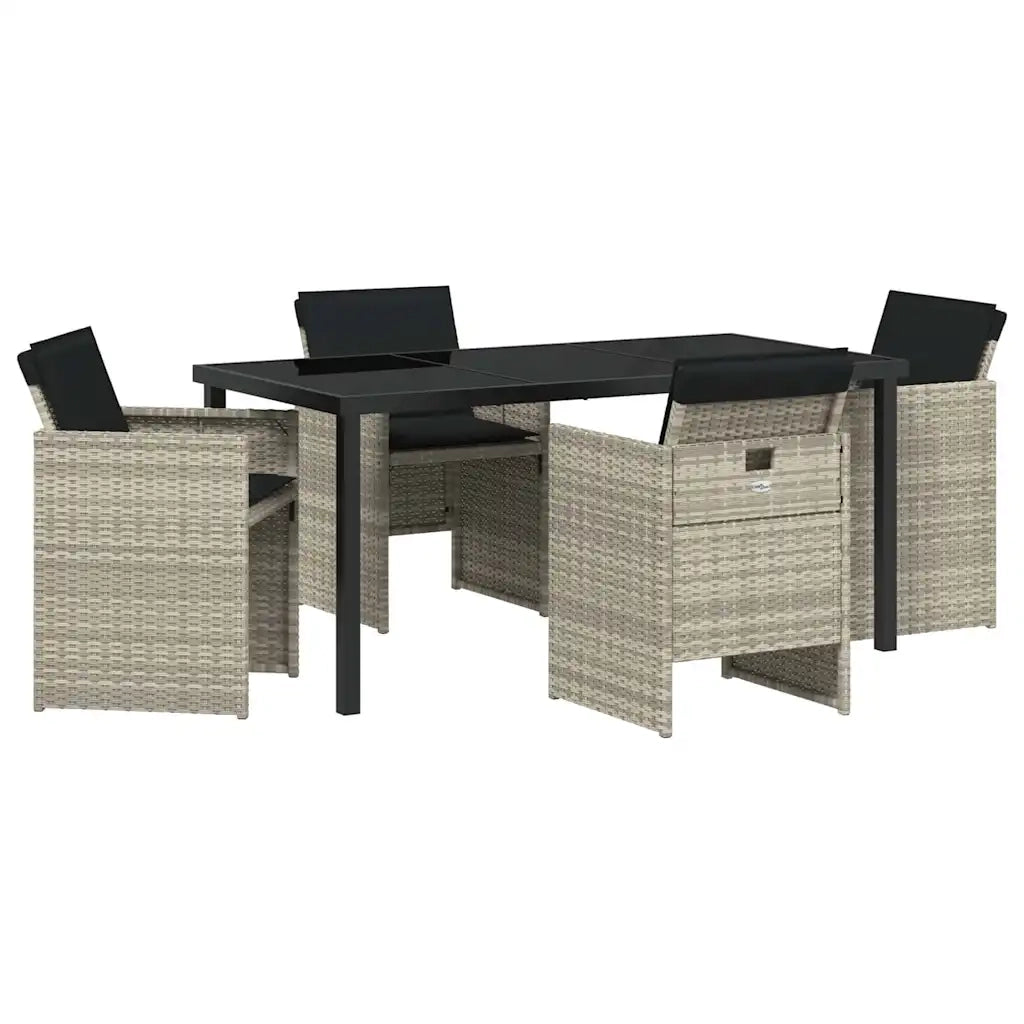 Set da Pranzo per Giardino 5 pz | Set Salotto da Giardino Grigio chiaro polyrattan