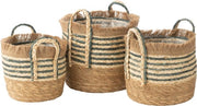 Piantina J-Line Ubeda - rami di bambù/kunststof - naturale/blu - 3 pezzi - Ø 29 cm