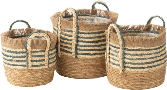 Piantina J-Line Ubeda - rami di bambù/kunststof - naturale/blu - 3 pezzi - Ø 29 cm